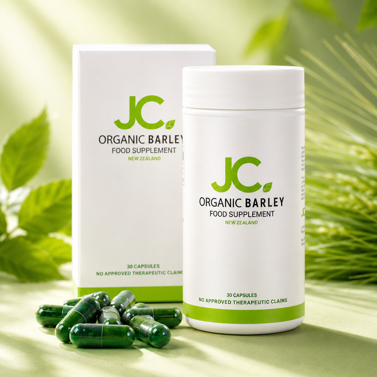 JC Barley Capsules product packaging